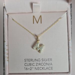 Isabella M. Letter "M" Necklace, Sterling Silver Cubic Zirconia